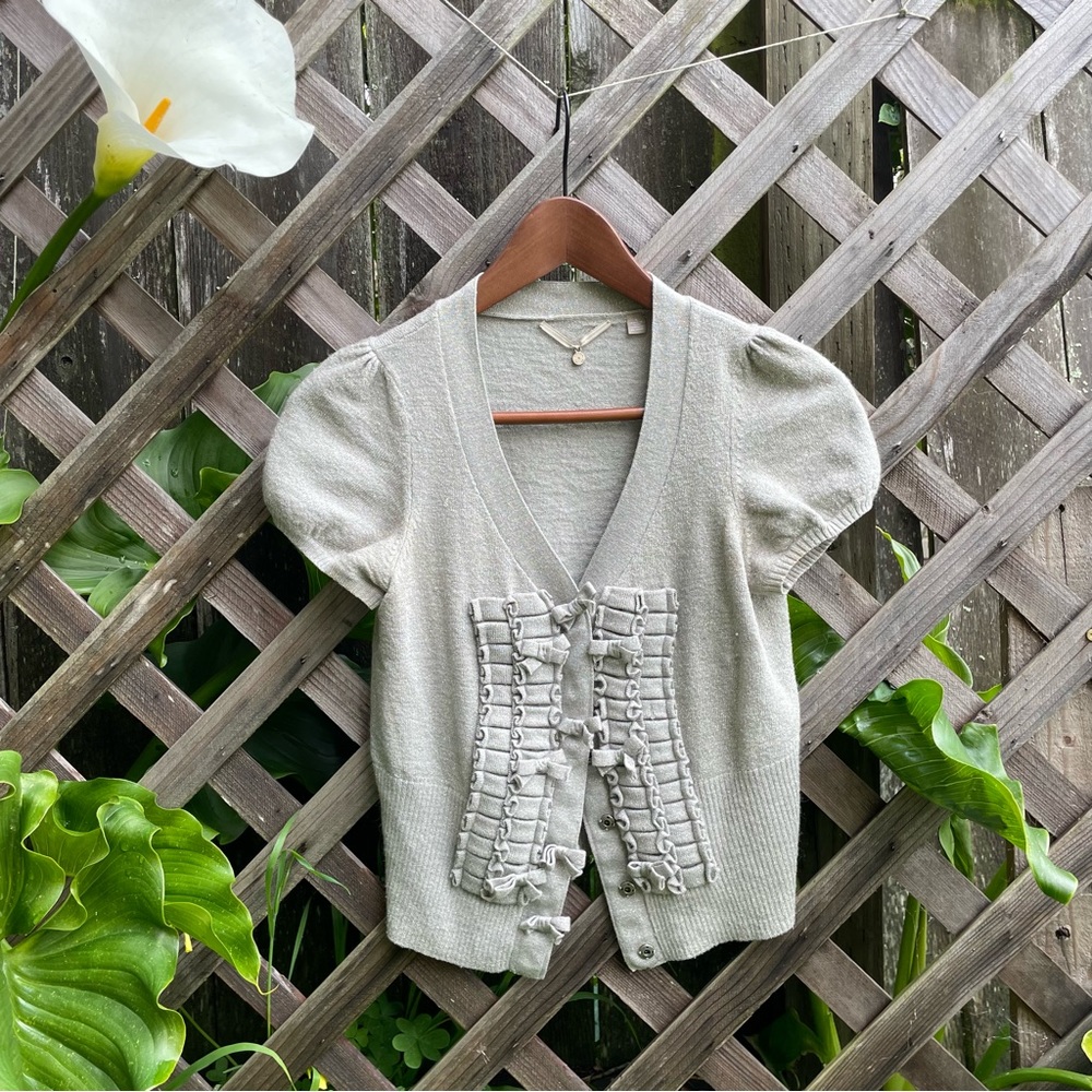 Anthropologie Knitted & Knotted Shimmer Sparkle Grey Bow Sweater